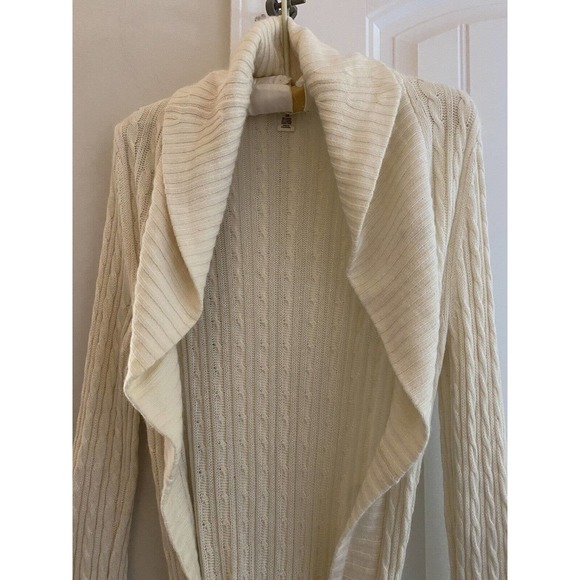 Ann Taylor Cashmere Collared Wrap Robe Cable Knit w/ Belt Tie Lounge Sz XS Ivory - Picture 6 of 7